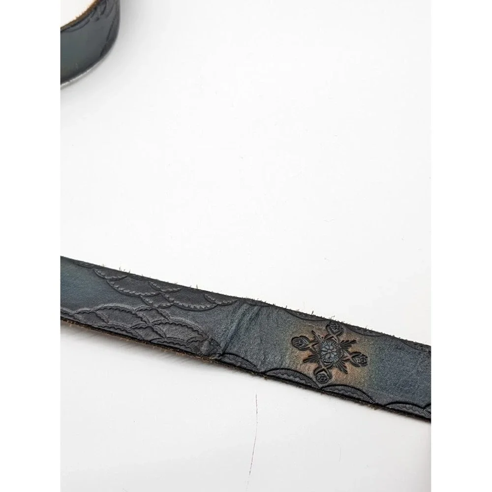 Raw Hyd Leather Belt Men's Size 46 Embossed Floral Western Made USA Cowboy Rodeo